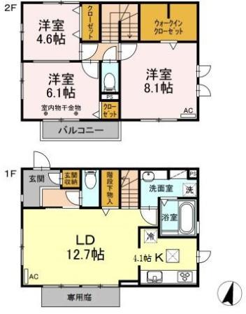 東海道本線 富士駅 徒歩24分 2階建 築8年(3LDK)の間取り写真