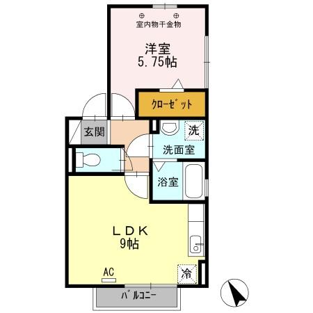グランシュール(1LDK/2階)の間取り写真
