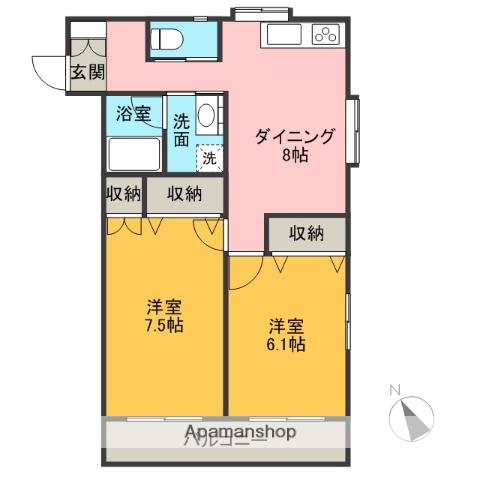 ソワサントUTR Ⅰ(2DK/3階)の間取り写真