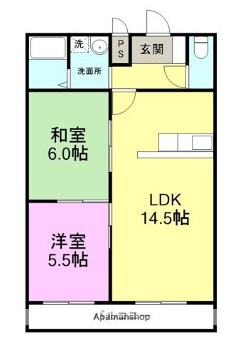 ホーム柏谷3(2LDK/2階)の間取り写真