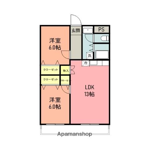 クレアトゥール(2LDK/4階)の間取り写真