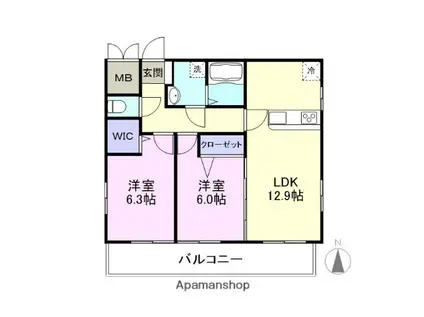 アンジェパティオ函南(2LDK/2階)の間取り写真