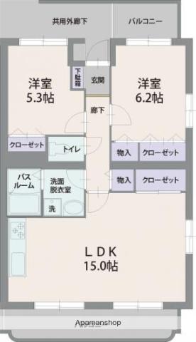 コルティーレ桜堤(2LDK/4階)の間取り写真