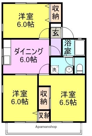 セジュール間眠 壱番館・弐番館(3DK/2階)の間取り写真