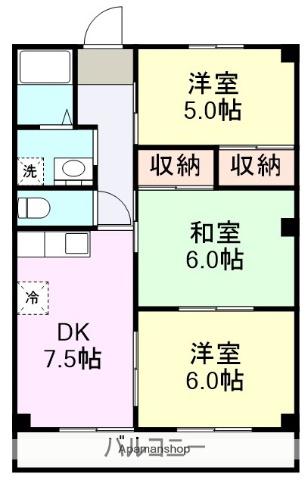 フォンテーヌミヤビ(3DK/4階)の間取り写真