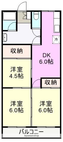 かたのコーポラス(3DK/1階)の間取り写真