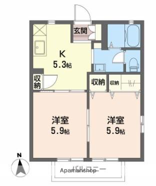 ネクサス・ウツギ(2K/1階)の間取り写真