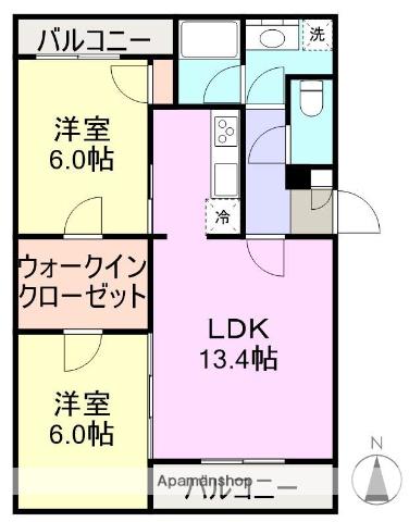 サンモールK1・K2(2LDK/2階)の間取り写真