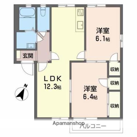 パークヒルズCDE(2LDK/2階)の間取り写真