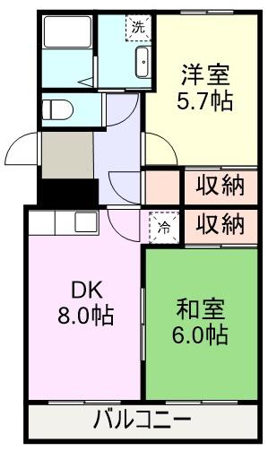 レジデンスISHII S(2DK/1階)の間取り写真