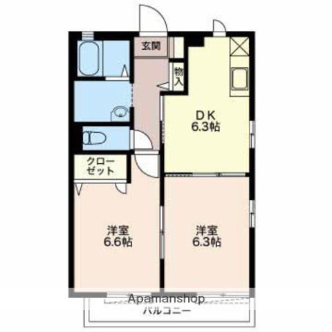 ユウ ディアス ナカ(2DK/2階)の間取り写真