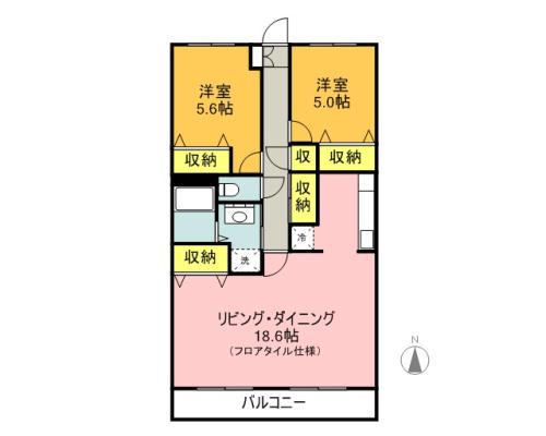 メゾンドゥマレーラ(2LDK/1階)の間取り写真