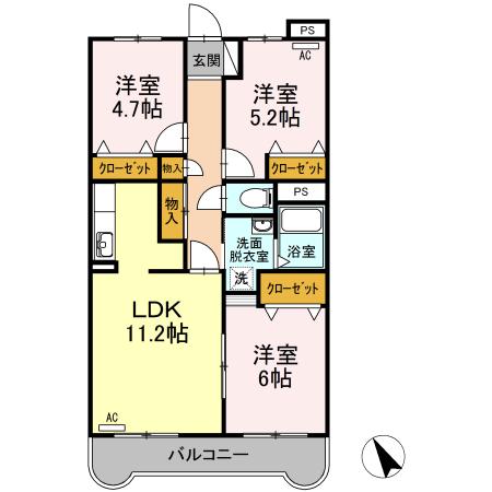 カミヤエステート(3LDK/5階)の間取り写真