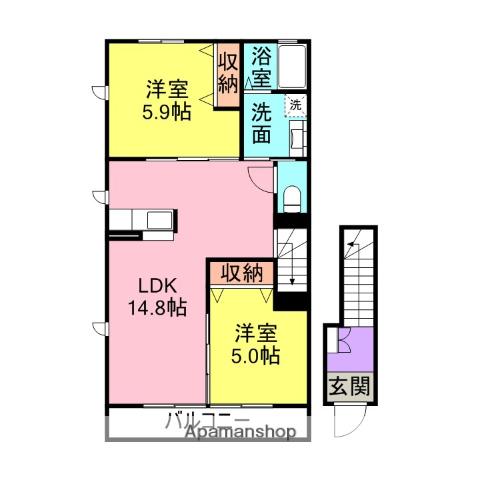 CASAさくらA・B(2LDK/2階)の間取り写真