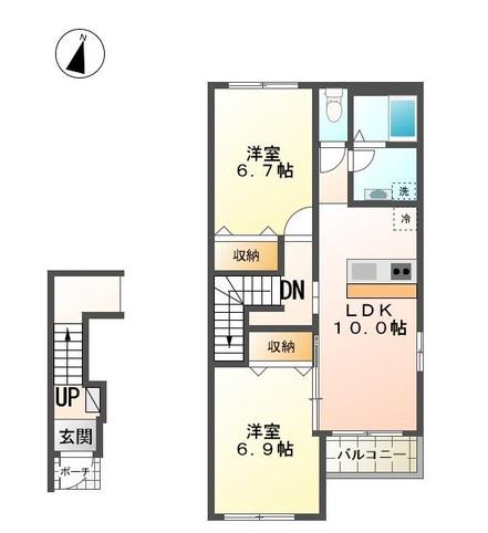 アビタシオン・ジョリ(2LDK/2階)の間取り写真