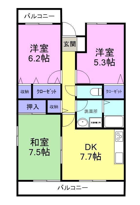 サンパティークM(3DK/2階)の間取り写真