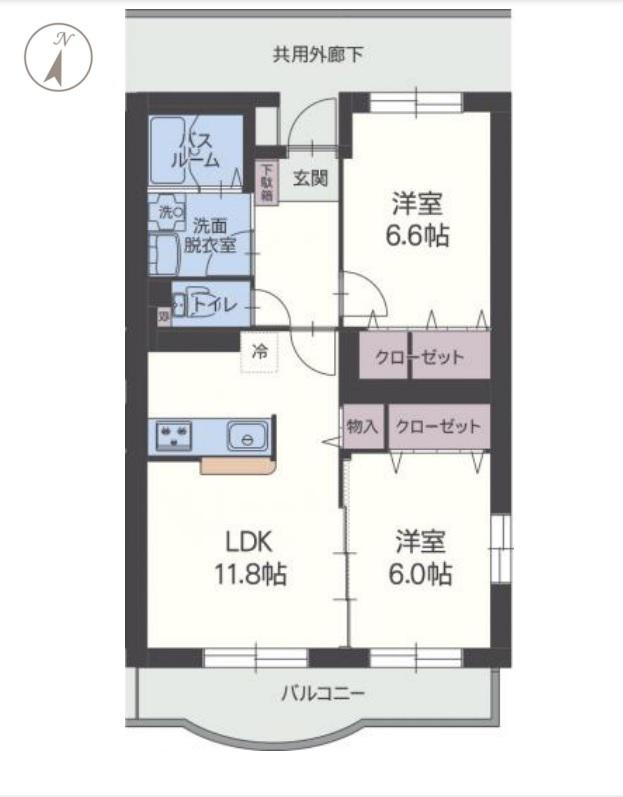 リーブラ(2LDK/4階)の間取り写真