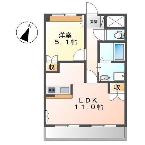 サンモール中島B(1LDK/1階)の間取り写真