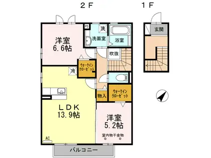 エスポワールコート(2LDK/2階)の間取り写真