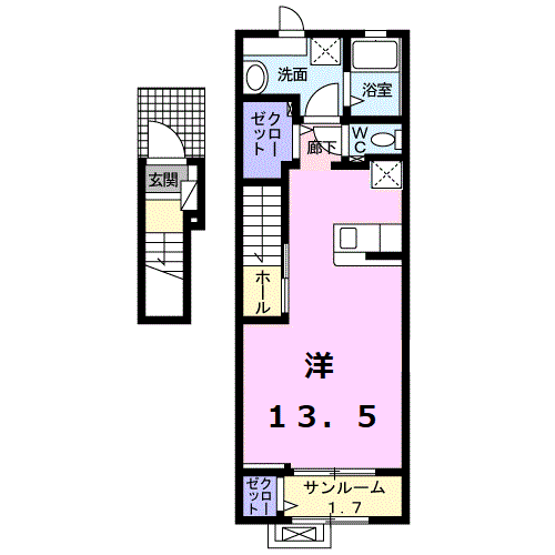 テェーニメント・ブイピー200(ワンルーム/2階)の間取り写真