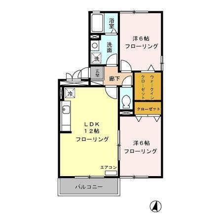 賀茂川ガーデンプレイスB(2LDK/2階)の間取り写真