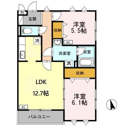 ヴィ・フォンテ(2LDK/1階)の間取り写真