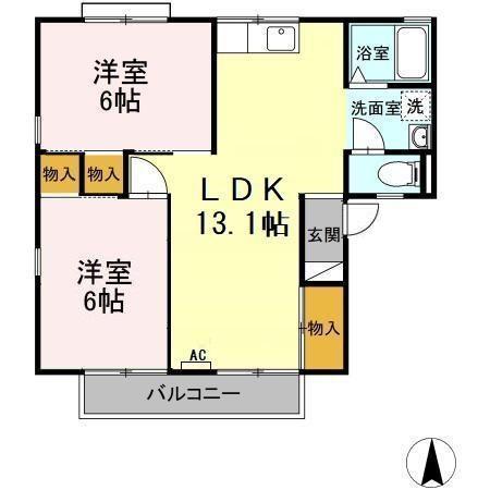岩崎ハイツ B(2LDK/1階)の間取り写真