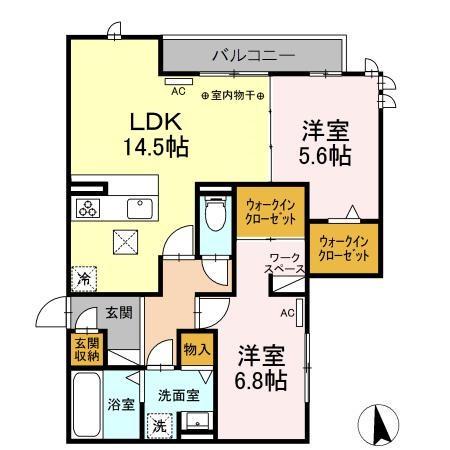 あいグラン・三島駅 B棟(2LDK/1階)の間取り写真