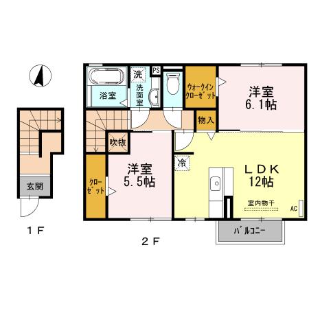 ハウスK(2LDK/2階)の間取り写真