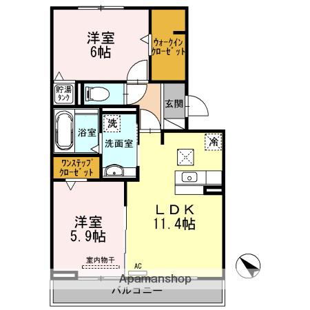 グランデ北沢Ⅱ(2LDK/2階)の間取り写真