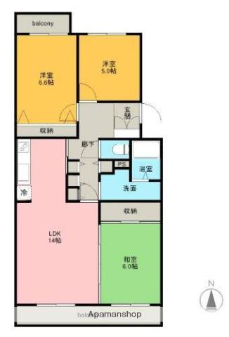 フォンティーヌ小高壱番館(3LDK/4階)の間取り写真