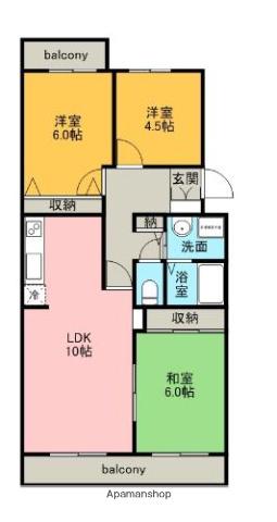 フォンティーヌ小高壱番館(3LDK/1階)の間取り写真