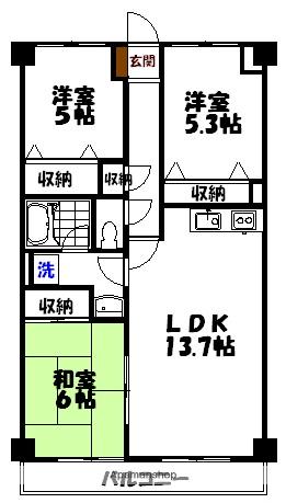グレース伏見B(3LDK/5階)の間取り写真