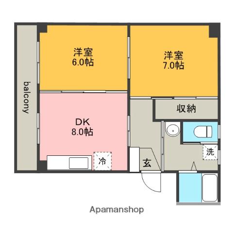 遠藤ハイツC(2DK/3階)の間取り写真