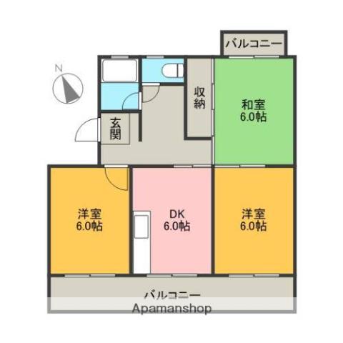 ロイヤルシティ東美(3DK/3階)の間取り写真