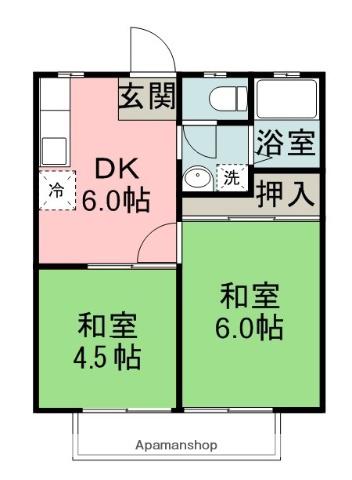 グランディハイツ(2K/2階)の間取り写真