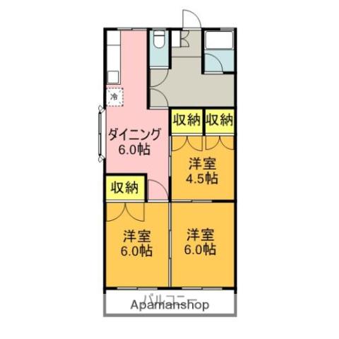 かたのコーポラス(3DK/1階)の間取り写真