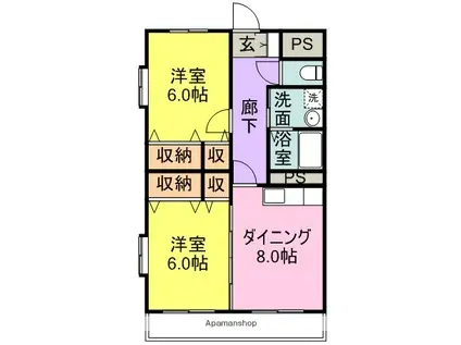 ロイヤルプラザ飯塚 弐番館(2DK/2階)の間取り写真