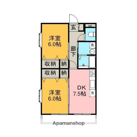 ロイヤルプラザ加藤(2DK/1階)の間取り写真