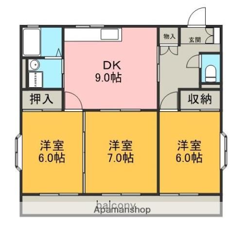 ロイヤルコート徳倉(3DK/3階)の間取り写真