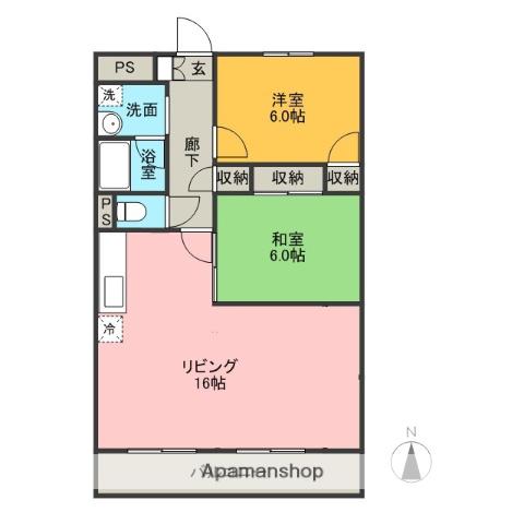 フェニックス壱番館(2LDK/3階)の間取り写真