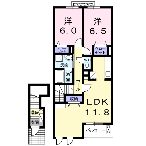 リバーサイド長泉(2LDK/2階)の間取り写真