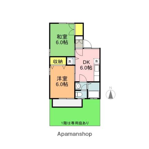 クレセント(2DK/2階)の間取り写真