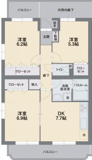 サンモリッツ(3DK/1階)の間取り写真