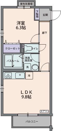 祇園山ヒルズ(1LDK/1階)の間取り写真