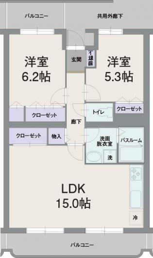 アウローラ桜堤(2LDK/3階)の間取り写真