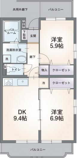 コンフォート荻素(2DK/2階)の間取り写真