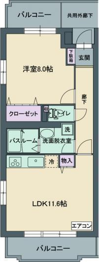 グリーングラスN(1LDK/3階)の間取り写真