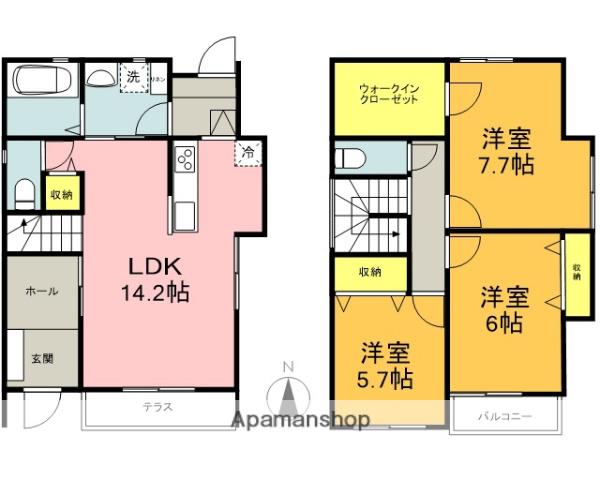 御殿場線 下土狩駅 徒歩19分 2階建 築6年(3LDK)の間取り写真