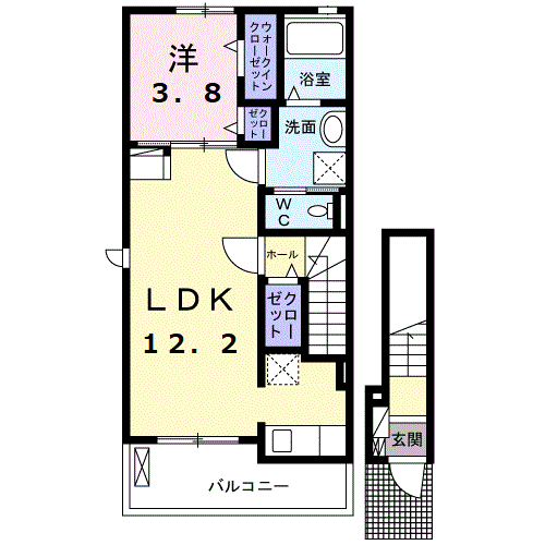 イースト HILL F(1LDK/2階)の間取り写真